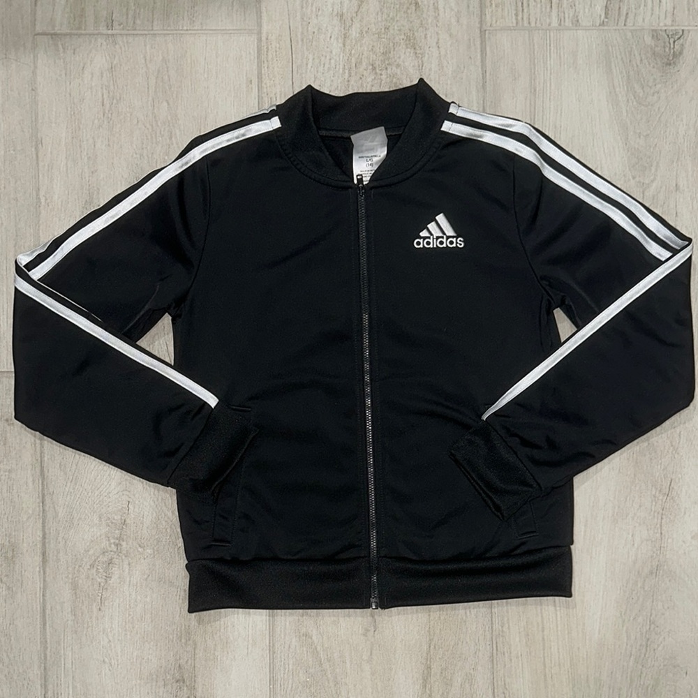 Adidas Kids Black Jacket with White Stripes